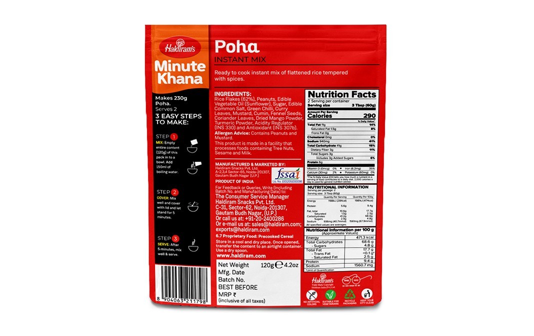 Haldiram's Minute Khana Poha Instant Mix   Pack  120 grams